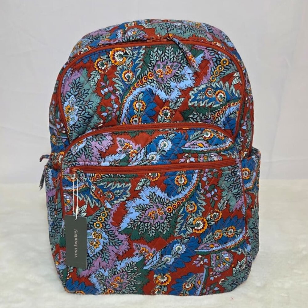 NWT Vera Bradley Large Bancroft Backpack Cotton, Flowers + Feathers